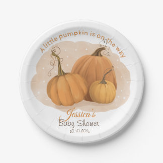 Pumpkin Watercolor Baby Shower Paper Plate