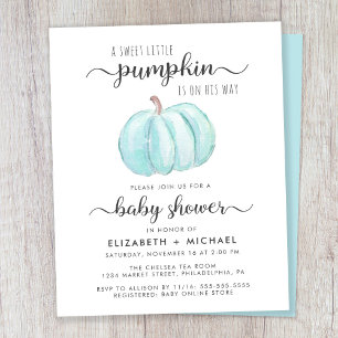Pumpkin Watercolor Couples Baby Boy Shower Invite
