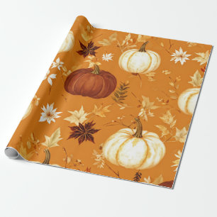 Pumpkin Watercolor Fall & Autumn Thanksgiving Wrapping Paper