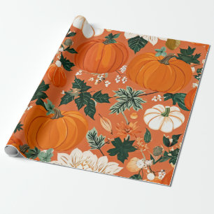 Pumpkin Watercolor Fall & Autumn Thanksgiving Wrapping Paper