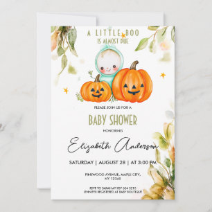 Pumpkin Watercolor Halloween Baby Shower Invitation