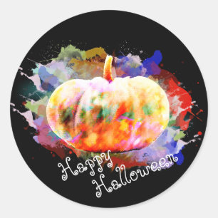 Pumpkin Watercolor Halloween Fall Season Classic Round Sticker