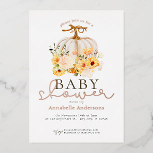 Pumpkin watercolor Neutral Baby shower Foil Holiday Card