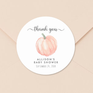 Pumpkin Watercolor Orange Baby Shower Thank You Classic Round Sticker