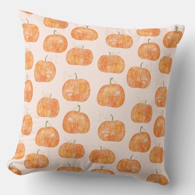 Pumpkin Watercolor Pattern Cushion (Pumpkin watercolor pattern burnt orange and blush pink throw pillow)