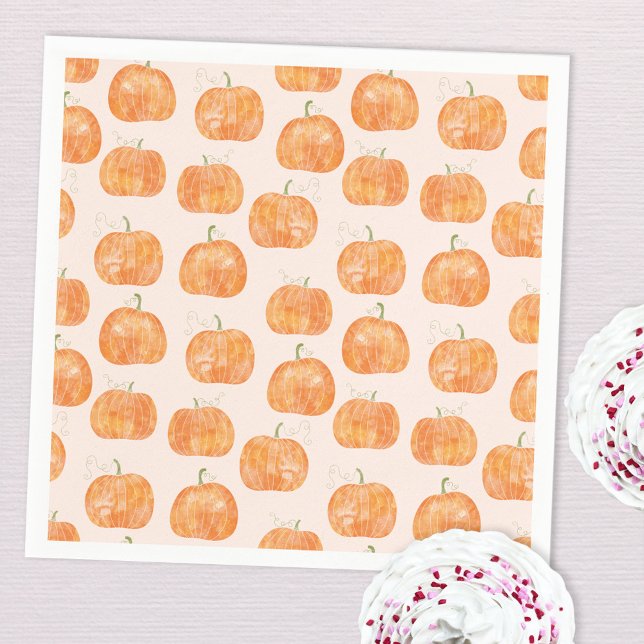Pumpkin Watercolor Pattern Napkin (Fun pumpkin pattern party paper napkins for an autumn fall celebration or party)