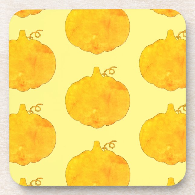 Pumpkin Watercolor Pattern Painting Coaster (Front)