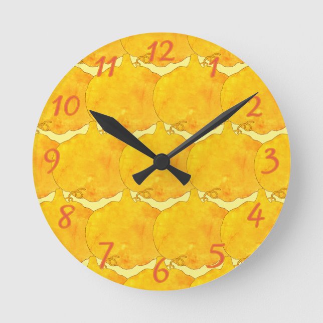 Pumpkin Watercolor Pattern Painting  Round Clock (Front)