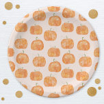 Pumpkin Watercolor Pattern Paper Plate<br><div class="desc">A watercolor pumpkin pattern on a blush pink modern wavy background for an autumn fall celebration.  Original art by Nic Squirrell.</div>