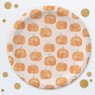 Pumpkin Watercolor Pattern Paper Plate