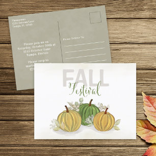 Pumpkin Watercolor Simple Autumn Fall Festival Postcard