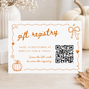 Pumpkin Wavy Doodle Baby Shower QR Gift Registry Enclosure Card