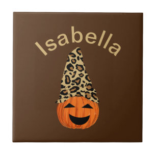 Pumpkin Wearing A Leopard Hat Ceramic Tile