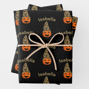 Pumpkin Wearing A Leopard Hat Gift Tags Wrapping Paper Sheet