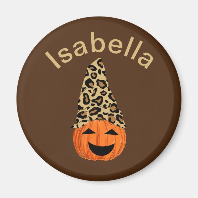 Pumpkin Wearing A Leopard Hat Magnet (Front)