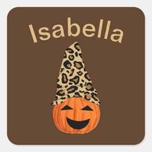 Pumpkin Wearing A Leopard Hat Square Sticker