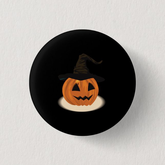 Pumpkin Wearing Witch Hat 3 Cm Round Badge (Front)