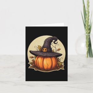 Pumpkin Wearing Witch Hat Costume Halloween Card