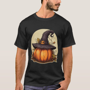 Pumpkin Wearing Witch Hat Halloween Costume T-Shirt