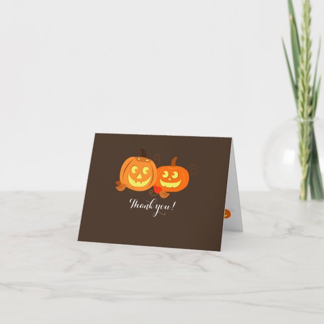 Pumpkin Wedding Couple Thank you Note Card (Front)