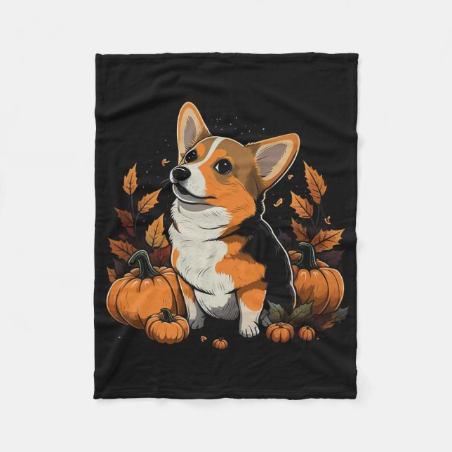 Pumpkin Welsh Corgi Costume On Welsh Corgi Hallowe Fleece Blanket (Front)