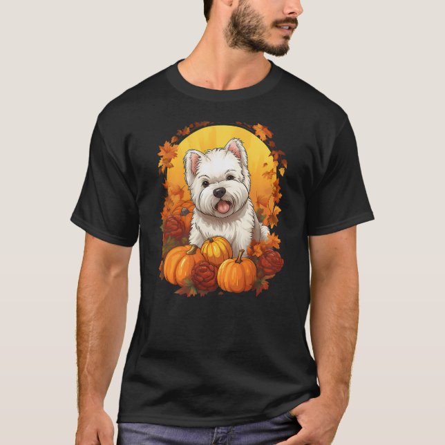 Pumpkin Westie Dog Halloween Thanksgiving T-Shirt (Front)