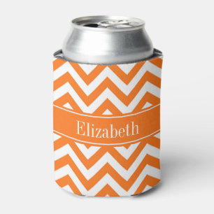 Pumpkin White Chevron, Pumpkin Name Monogram Can Cooler
