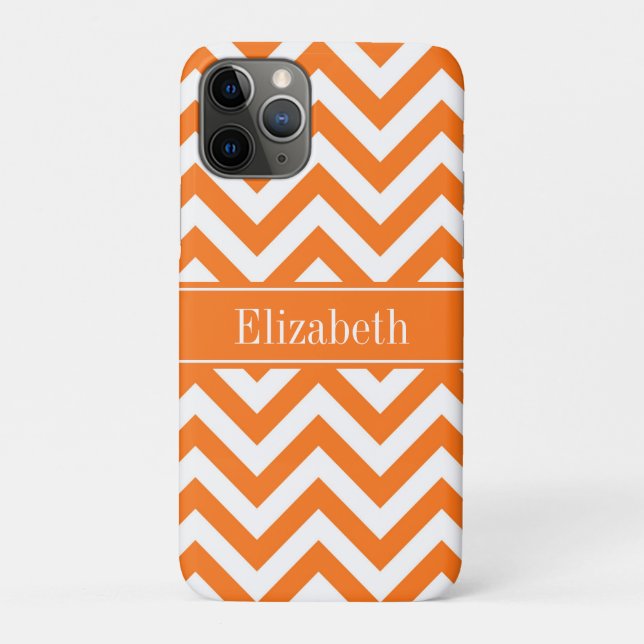 Pumpkin White Chevron, Pumpkin Name Monogram Case-Mate iPhone Case (Back)