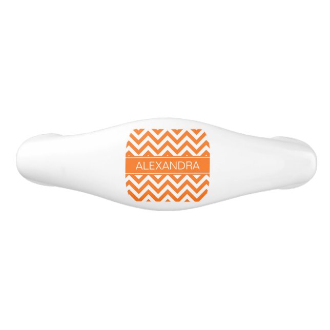 Pumpkin White Chevron, Pumpkin Name Monogram Ceramic Drawer Pull (Front)