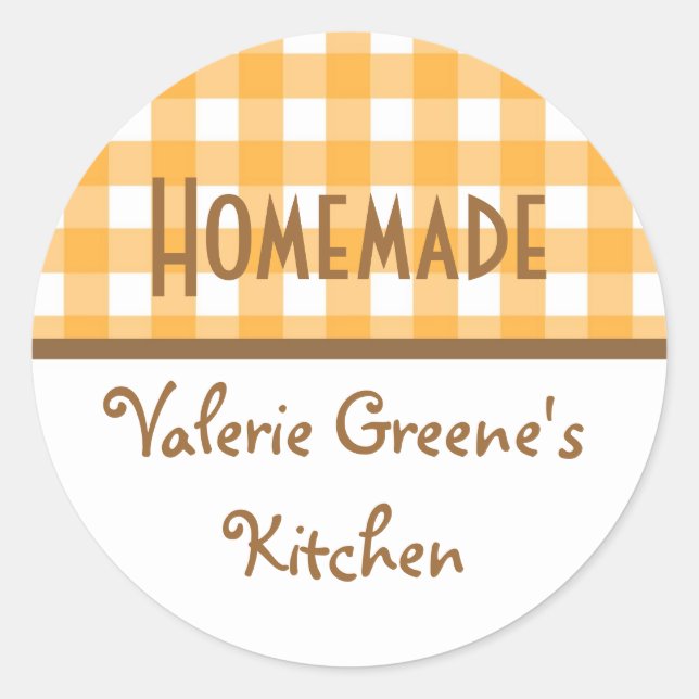 Pumpkin white gingham homemade food label seal (Front)