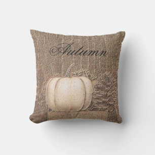 Pumpkin White Gold Metallic Elegant Fall Country Cushion