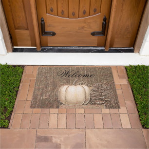 Pumpkin White Gold Metallic Elegant Fall Country Doormat