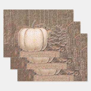 Pumpkin White Gold Metallic Elegant Fall Decoupage Wrapping Paper Sheet