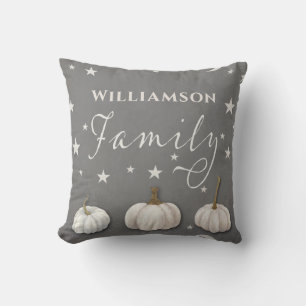 Pumpkin White Grey Halloween Fall Family  Cushion