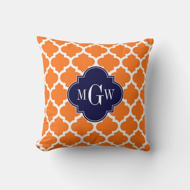 Pumpkin White Moroccan #5 Navy 3 Initial Monogram Cushion (Front)