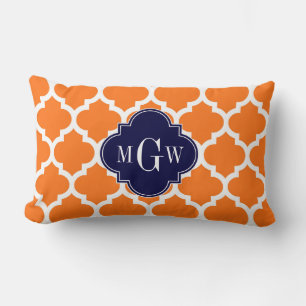 Pumpkin White Moroccan #5 Navy 3 Initial Monogram Lumbar Cushion