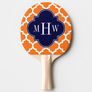 Pumpkin White Moroccan #5 Navy 3 Initial Monogram Ping Pong Paddle
