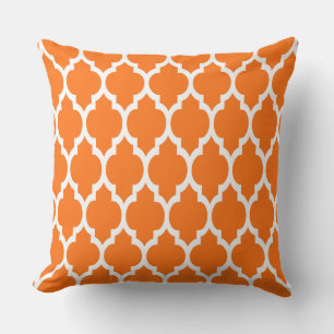 Pumpkin White Moroccan Quatrefoil Pattern #4 Cushion