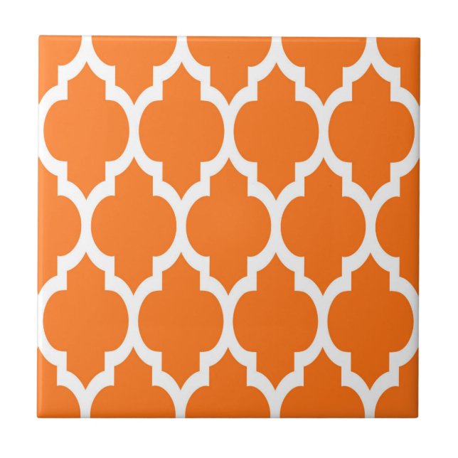 Pumpkin White Moroccan Quatrefoil Pattern #4 Tile (Front)