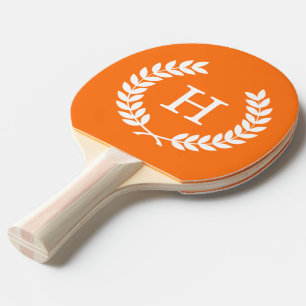 Pumpkin White Wheat Laurel Wreath Initial Monogram Ping Pong Paddle