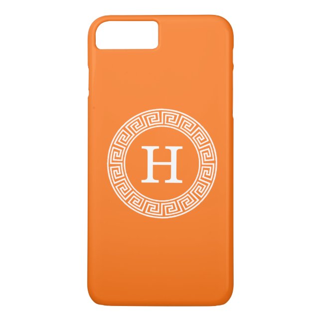 Pumpkin Wht Greek Key Rnd Frame Initial Monogram Case-Mate iPhone Case (Back)