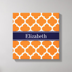 Pumpkin Wht Moroccan #5 Navy Blue Name Monogram Canvas Print