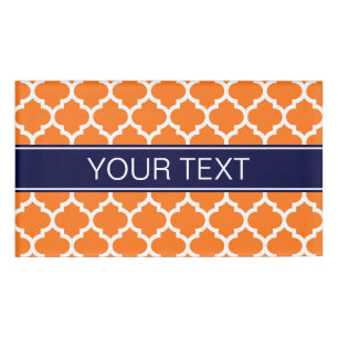 Pumpkin Wht Moroccan #5 Navy Blue Name Monogram Tag