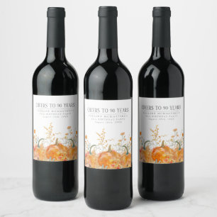 Pumpkin Wildflower 90th Birthday Personalised Wine Label