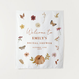 Pumpkin Wildflower Boho Bridal Shower Welcome Sign Tapestry