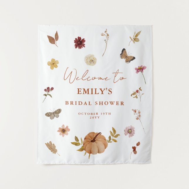 Pumpkin Wildflower Boho Bridal Shower Welcome Sign Tapestry (Front)