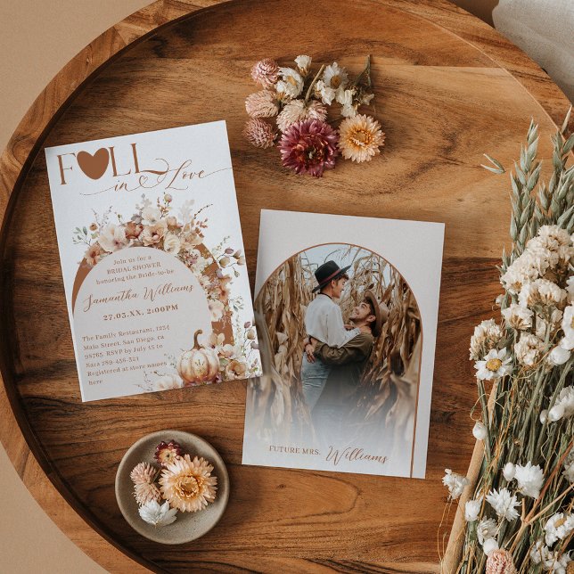 Pumpkin WildFlower Boho Fall Photo Bridal Shower Invitation (Creator Uploaded)