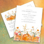 Pumpkin Wildflower Fall 40th Birthday Party  Invitation Postcard<br><div class="desc">Fall pumpkins are nestled in delicate golden yellow and orange wildflowers to create an elegant aesthetic. All of the text is editable so you can easily craft your own special mood.</div>