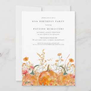 Pumpkin Wildflower Fall Watercolor 85th Birthday  Invitation