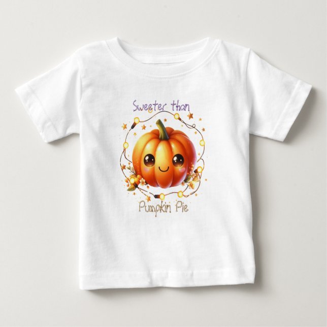 Pumpkin Wildflower Fall Watercolor Birthday Baby T-Shirt (Front)